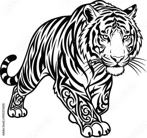 Vector tiger illustration with tribal tattoo design