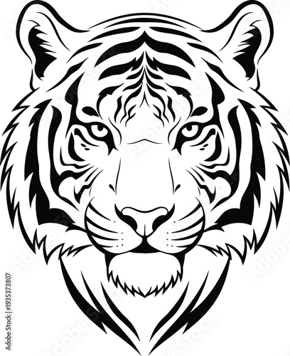 Vector illustration of a tiger head in black and white