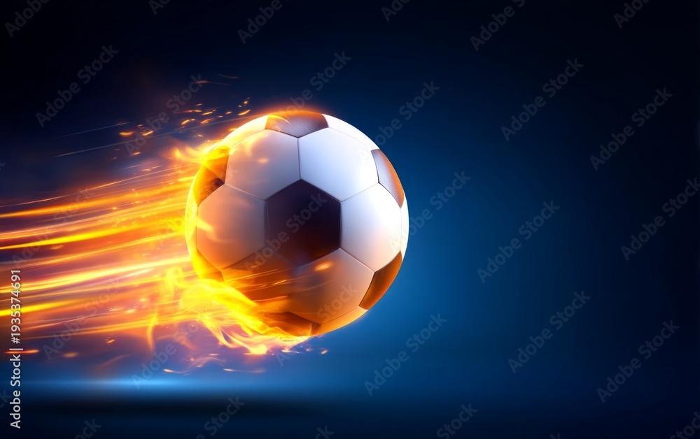 Naklejka premium Blazing Soccer Ball with Orange and Yellow Streaks