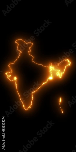 Glowing blue neon outline of India map on black background