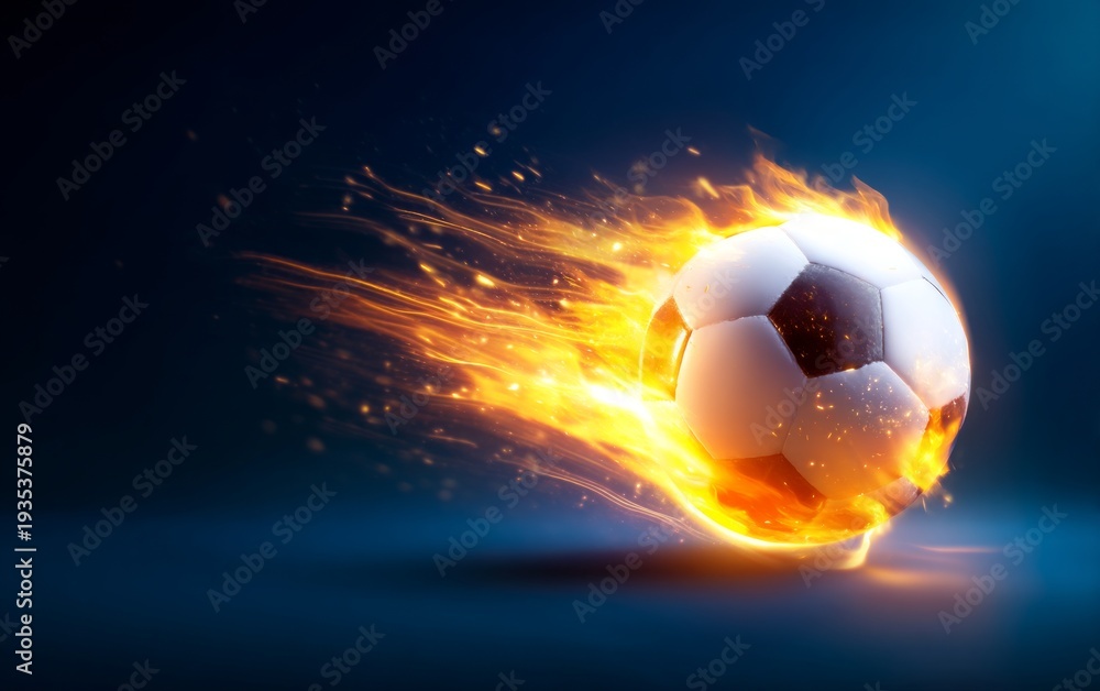 Naklejka premium Blazing Orange Fireball Soccer Ball in Motion