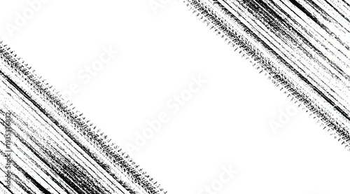 Black and white abstract diagonal streaks on a white background with textured brush strokes effect