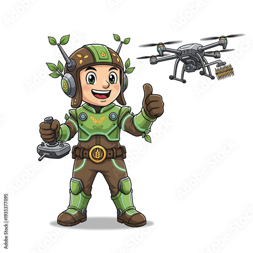 Eco Drone Pilot with Green Armor and Remote Controller