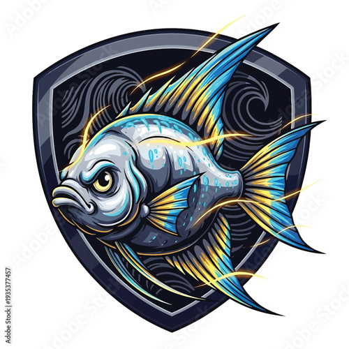 Aggressive Blue Angelfish with Bold Fins Emblem