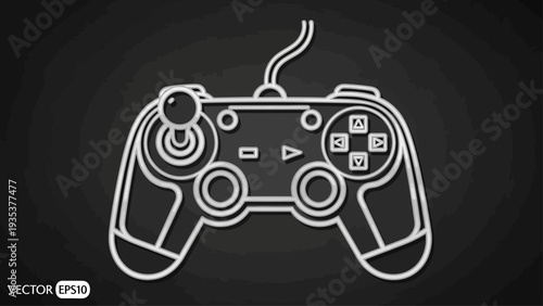 White Line Art Video Game Controller Illustration.