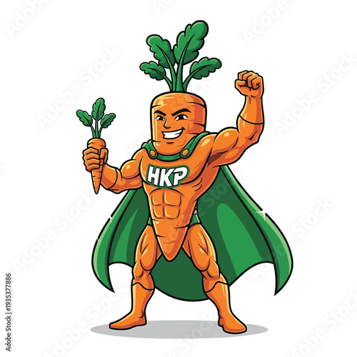 Superhero Carrot with cape and leafy hair
