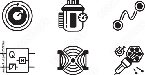 Quantum Supremacy, Advanced Supercomputing and Subatomic Data Processing Minimalist Mono-line Icon Set Vector Illustration