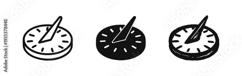 Timer or Dial Icon Set. Outline, Glyph, and Doodle Style Illustrations of Control Knob or Indicator.