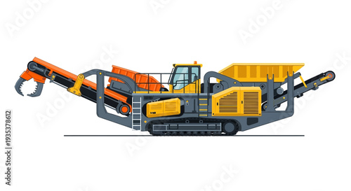 Industrial crusher machine with conveyor belts and claw