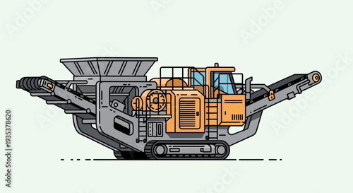 Industrial crusher machine, heavy equipment for crushing rocks and materials