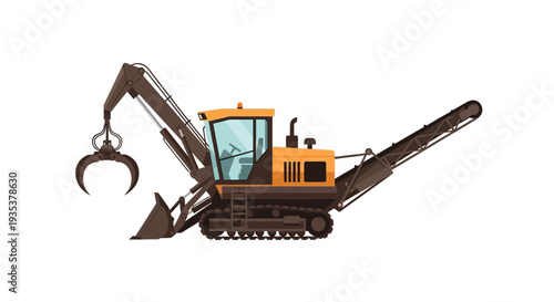 Logging Excavator with Grapple and Bucket