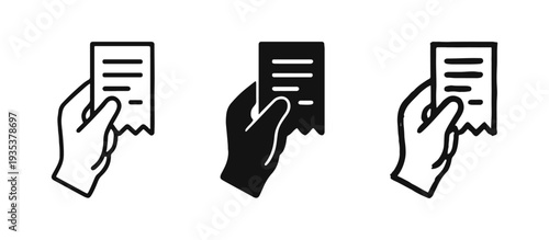 Obraz na płótnie Hand holding paper receipt icon set