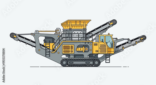 Mobile Rock Crusher Machine, Industrial Equipment Illustration