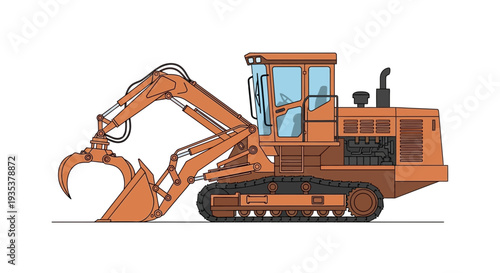 Orange log grapple loader with tracks on white background