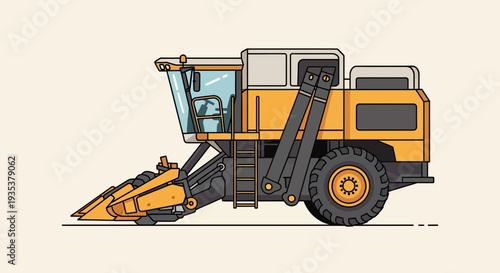 Yellow combine harvester illustration on a light background