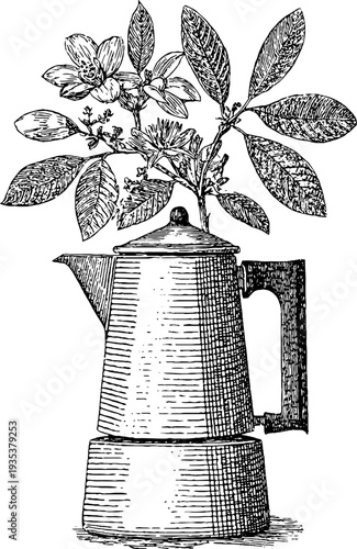 19th century vintage samovar with botanical design for retro decor