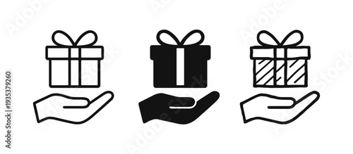 Hand Holding Gift Box Icon Set - Giving, Present, and Celebration Symbol