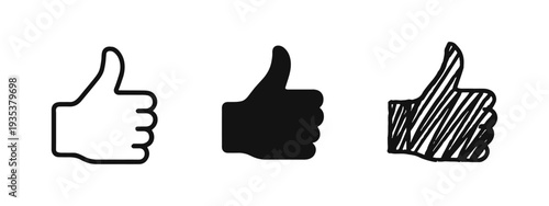 Thumbs up like gesture icon set, indicating approval, success, or positive feedback.