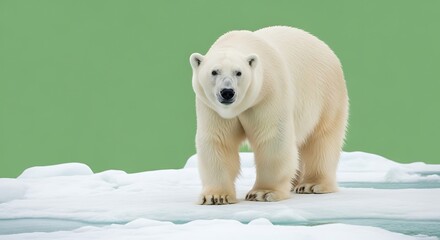 Polar bear standing on ice floe outdoors.
