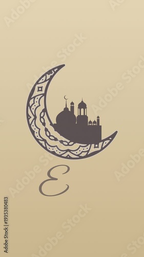 eid mubarak Crescent moon embracing majestic mosque silhouette illustration from a distant viewpoint