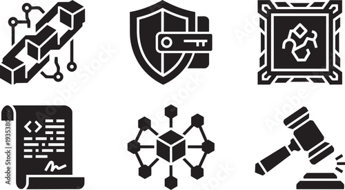 Web3, Decentralization and Blockchain Technology Angular Technical Icon Set Vector Illustration
