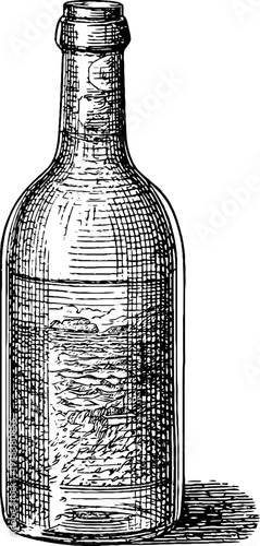Detailed 19th century vintage wine bottle botanical engraving sketch for retro design