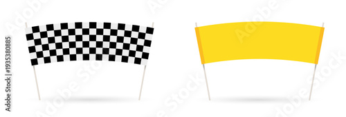 Two crossed checkered racing flag. isolated on background. orange and white. Vector illustration. 