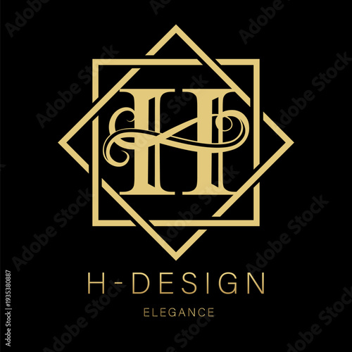 Logo, capital letter H. There is a botanical monogram in two squares - H. with organic plant elements. Vector design. beauty salon. for a tattoo studio.