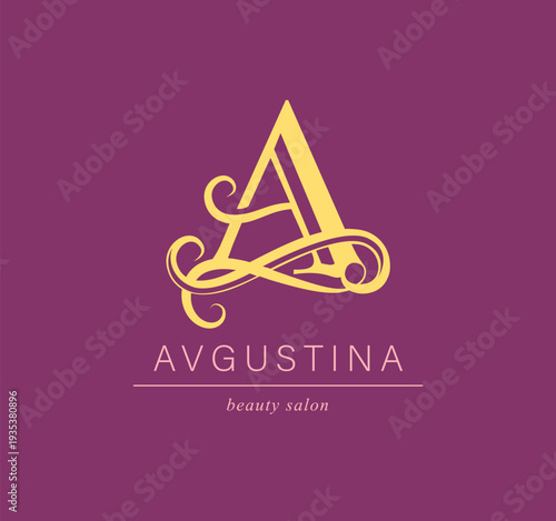 Logo, capital letter A. Monogram of Botanical Minimalistic, Initial. with Organic Plant Elements. Vector design. beauty salon. for tattoo studio