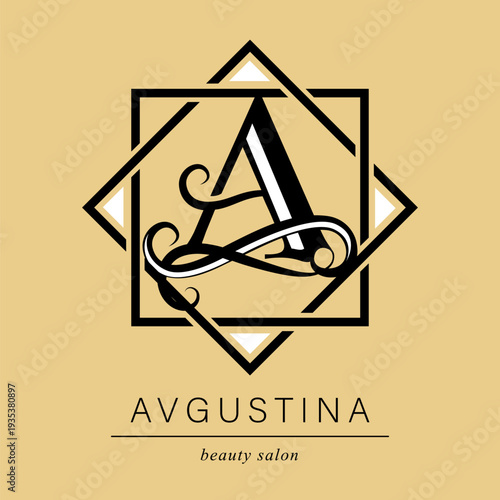 Logo, capital letter A. There is a botanical monogram in two squares - A. with organic plant elements. Vector design. beauty salon. for a tattoo studio.