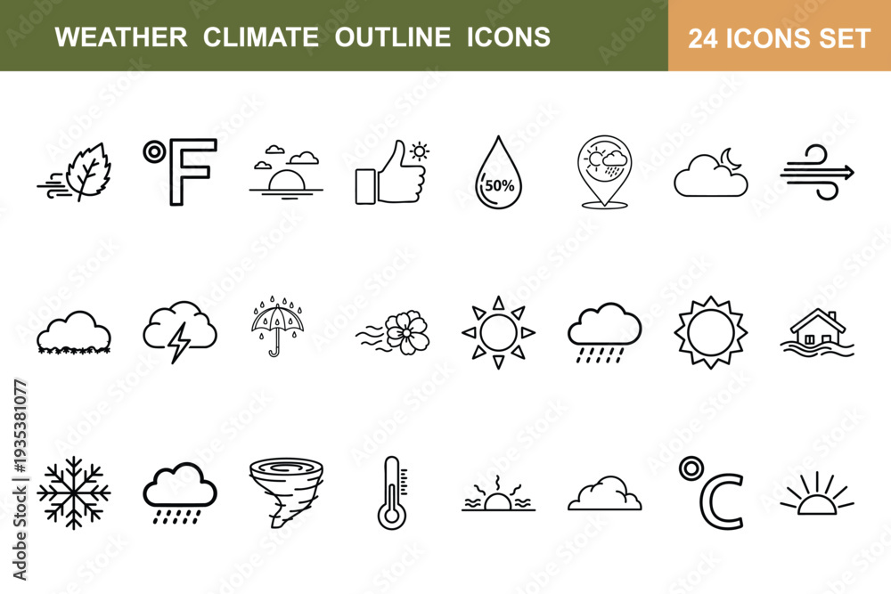 Fototapeta premium Weather and Climate Outline Icon Set
