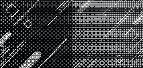 Halftone pattern with white lines and geometric shapes on gray background