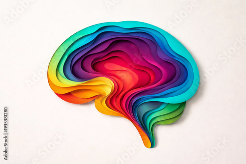Colorful Abstract Human Brain Made of Layered Paper Cut Shapes