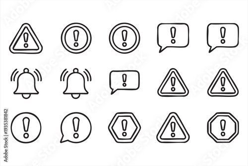 System Alert And Caution Icon Pack With Exclamation Mark And Alarm Symbols