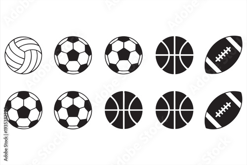 Athletic Sports Ball Symbol Pack For Football Basketball And Volleyball