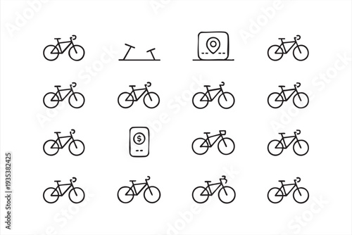 Bicycle And Bike Sharing Icon Set With Cyclist GPS And Mobile Payment