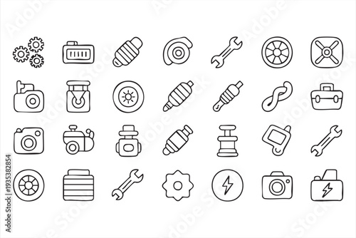 Vehicle Repair And Garage Equipment Icons For Automotive Industry Graphics