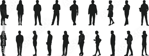 Business people silhouette collection featuring standing men and women professionals, office workers, corporate team and human figure silhouettes