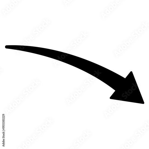 Black Curved Arrow Pointing Down and Right for Navigation and Call to Action