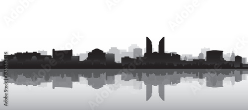 Obraz na płótnie Black and white panoramic poster of the city skyline with misty background build