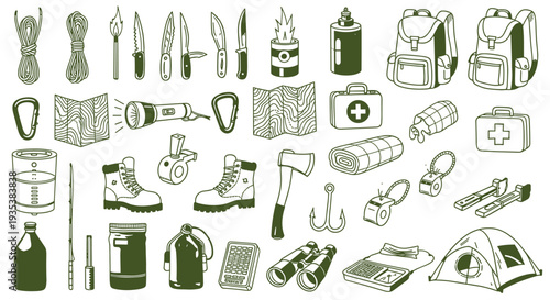 Essential Outdoor Adventure Gear Collection for Camping Hiking and Survival Situations