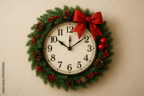 Elegant  wall clock with roman numerals and crystal pendants against white wall, Modern wall clock in minimalist interior, symbolizing time, schedules, and punctuality, perfect for business, 
