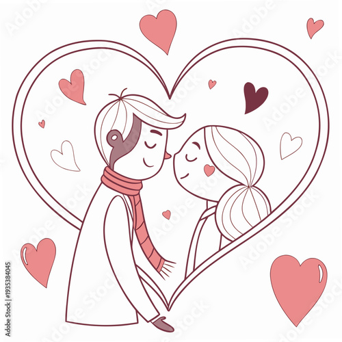 A cartoon drawing of a couple kissing in a heart