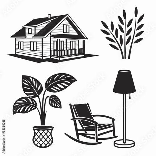A house with plants and furniture outside