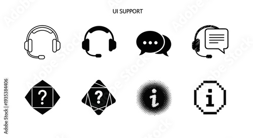 Customer support service icons set including headset chat bubbles help question marks and information signs