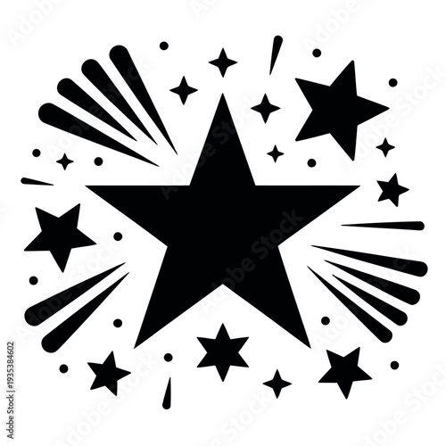 Large black starburst surrounded by radiating lines and smaller stellar shapes represents success.