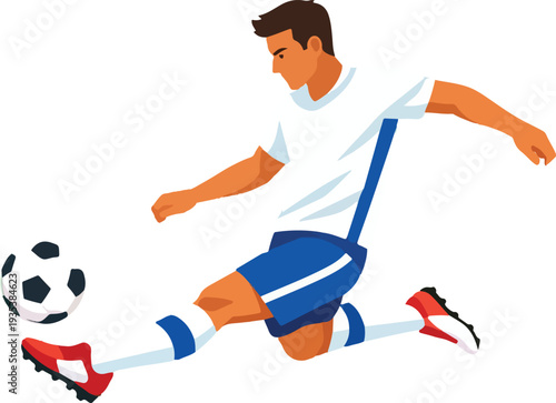 Professional Soccer Athlete Kicking Ball Flat Illustration Full Body featuring Male Football Player Action Pose for Sports Competition and Athletic Performance Graphic Design