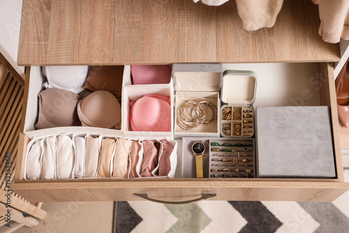 Open drawer with organized ...