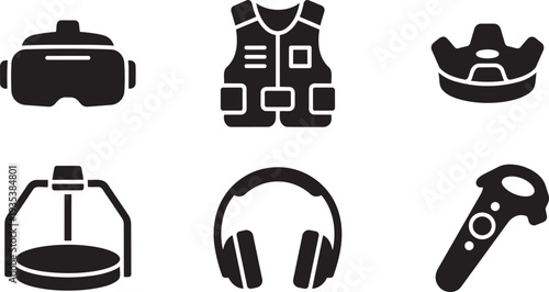 Metaverse Hardware, Virtual Reality VR Equipment and Immersive XR Tech Industrial Technical Icon Set Vector Illustration