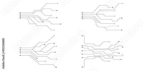 Set of 4 circuit board lines vector elements